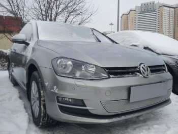 4 299 р. Защитная сетка в бампер (низ, ячейка 4х10 мм) Стрелка11 Премиум Volkswagen Golf 7 дорестайлинг, хэтчбэк 5 дв. (2012-2017) (Хром)  с доставкой в г. Пермь. Увеличить фотографию 3