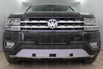 Защитная сетка в бампер (низ, ячейка 4х10 мм) Стрелка11 Премиум Volkswagen Teramont CA1 дорестайлинг (2016-2020) (Хром)