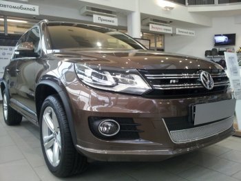 3 999 р. Защитная сетка в бампер (низ, ячейка 4х10 мм) Стрелка11 Премиум Volkswagen Tiguan NF рестайлинг (2011-2017) (Хром)  с доставкой в г. Пермь. Увеличить фотографию 2
