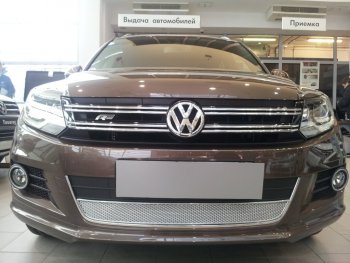 Защитная сетка в бампер (низ, ячейка 4х10 мм) Стрелка11 Премиум Volkswagen Tiguan NF рестайлинг (2011-2017) (Хром)