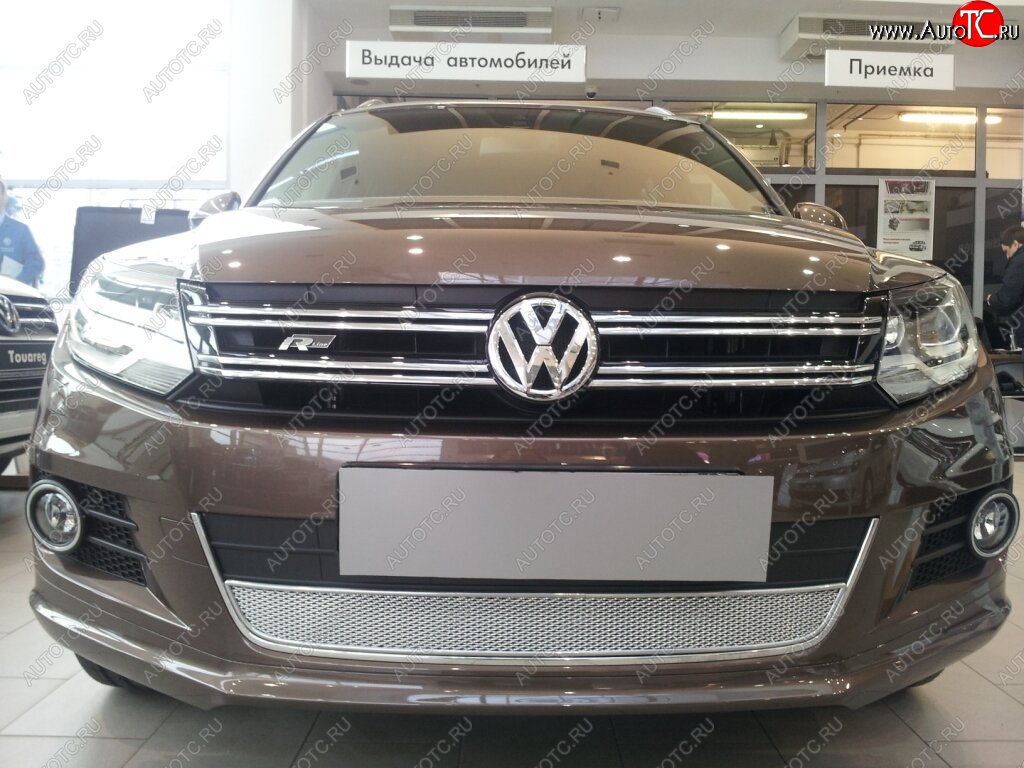 3 999 р. Защитная сетка в бампер (низ, ячейка 4х10 мм) Стрелка11 Премиум Volkswagen Tiguan NF рестайлинг (2011-2017) (Хром)  с доставкой в г. Пермь