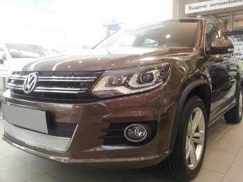 3 999 р. Защитная сетка в бампер (низ, ячейка 4х10 мм) Стрелка11 Премиум Volkswagen Tiguan NF рестайлинг (2011-2017) (Хром)  с доставкой в г. Пермь. Увеличить фотографию 3