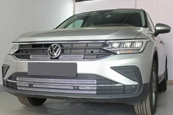 Защитная сетка в бампер (верх, 2 части, ячейка 4х10 мм) Стрелка11 Премиум Volkswagen Tiguan Mk2 рестайлинг (2020-2022) (Хром)