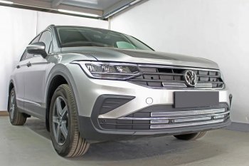 13 299 р. Защитная сетка в бампер (низ, 5 частей, ячейка 4х10 мм) Стрелка11 Премиум Volkswagen Tiguan Mk2 рестайлинг (2020-2022) (Хром)  с доставкой в г. Пермь. Увеличить фотографию 3