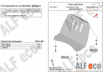Защита рулевых тяг (V-1,7) Alfeco Лада Нива Трэвел (2021-2025) (212300-80) (Алюминий 3 мм)