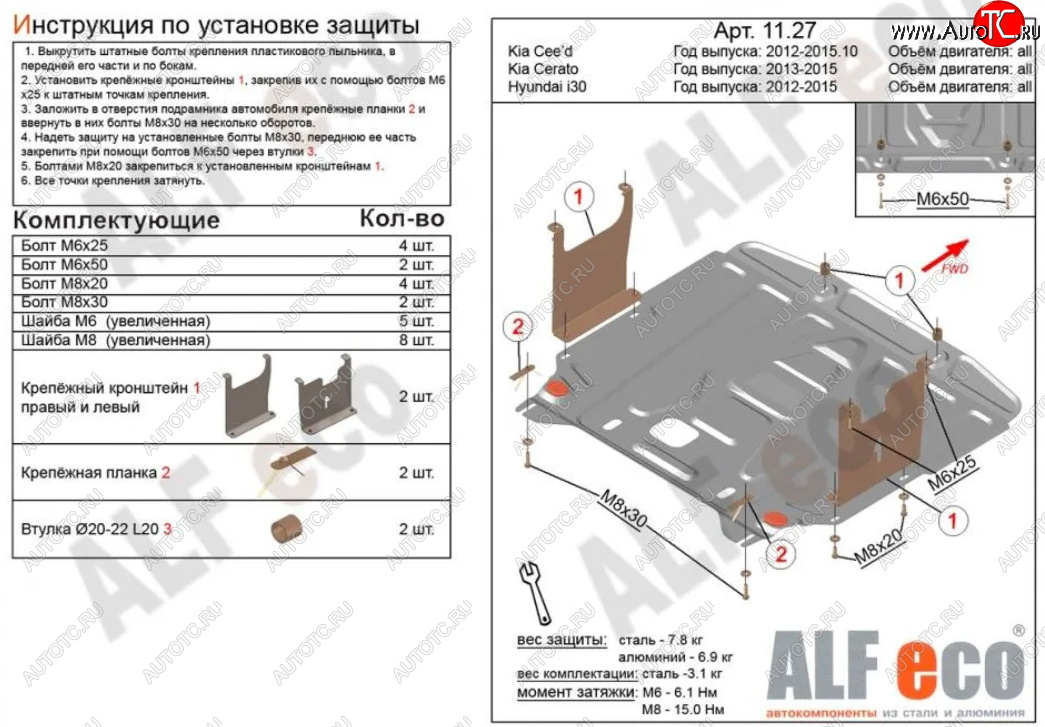 16 299 р. Защита картера двигателя и КПП Alfeco  KIA Cerato  3 YD (2013-2016) дорестайлинг седан (Алюминий 4 мм)  с доставкой в г. Пермь