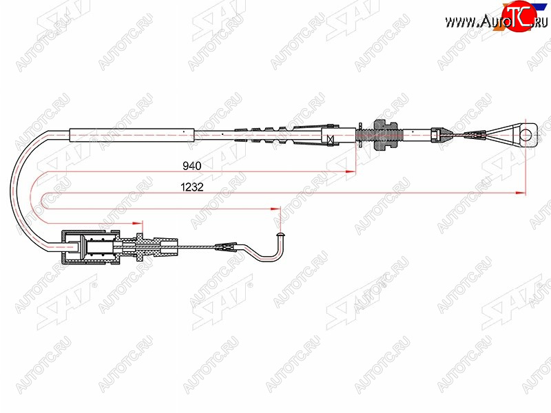 499 р. Трос газа VOLKSWAGEN TRANSPORTER IV 90-03 (1232mm) SAT ST-401-0003  с доставкой в г. Пермь