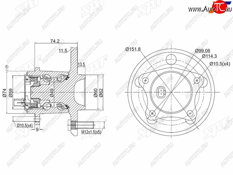 3 679 р. Ступичный узел задн.прав TOYOTA WINDOM MCV30CAMRY ACV40 SAT ST-42450-06040  с доставкой в г. Пермь