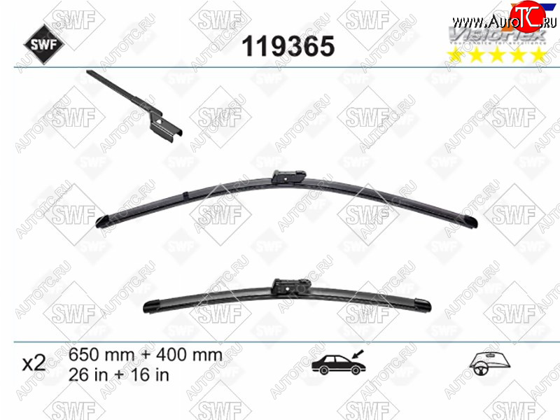 3 299 р. Комплект щеток стеклоочистителя 650мм+400мм TOYOTA AVENSIS 08-18                                     SWF 119365  с доставкой в г. Пермь
