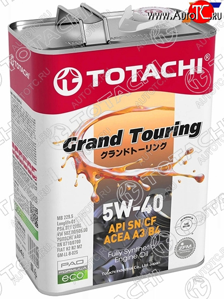 4 499 р. Масло моторное синтетическое TOTACHI Grand Touring 5W-40 SNCF, A3B4 4л TOTACHI 11904  с доставкой в г. Пермь