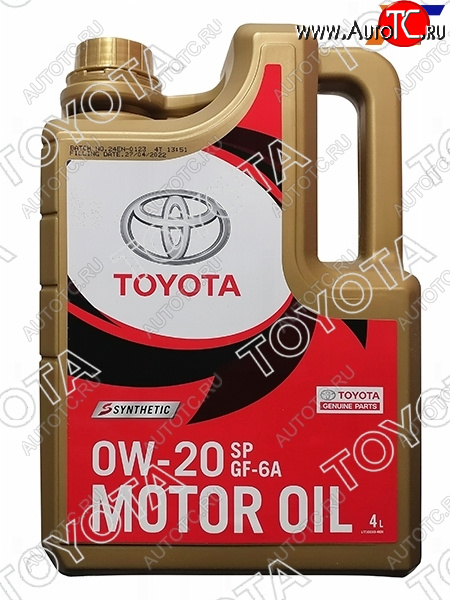 4 299 р. Масло моторное TOYOTA (пластиковая канистра) 0W-20 SPGF-6A 4Л (Синтетика) ОАЭ TOYOTA 08880-84355  с доставкой в г. Пермь