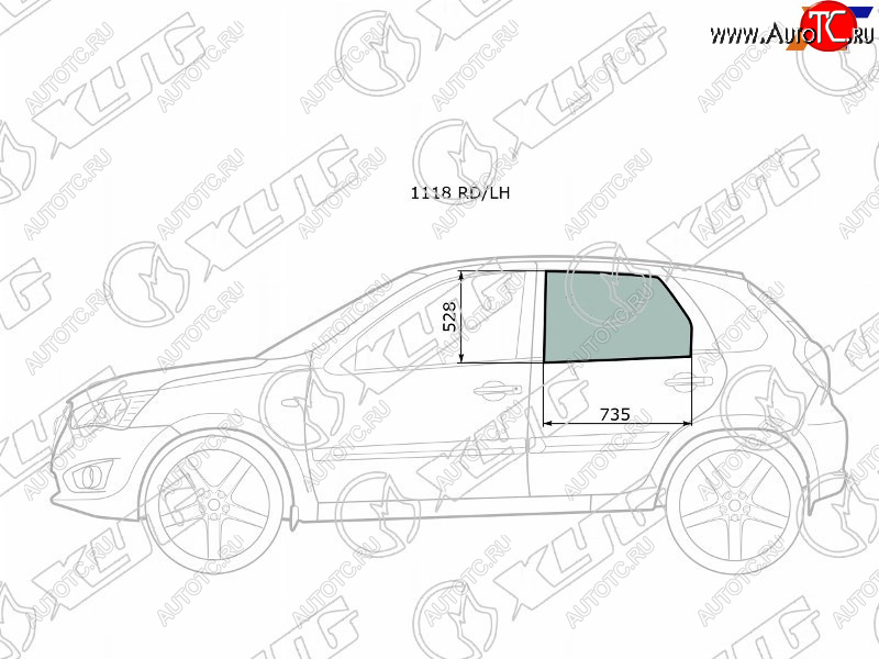 2 569 р. Стекло боковое опускное (Сзади Слева Цвет зеленый) Datsun mi-Do 14-21  on-DO 14-19  LADA Granta XYG 1118 RD/LH  с доставкой в г. Пермь