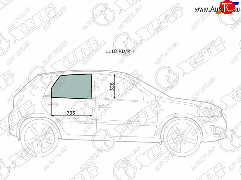2 569 р. Стекло боковое опускное (Сзади Справа Цвет зеленый) Datsun mi-Do 14-21  on-DO 14-19  LADA Granta XYG 1118 RD/RH  с доставкой в г. Пермь