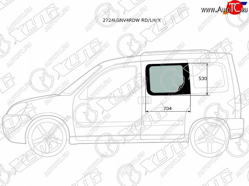 1 579 р. Стекло боковое опускное (Сзади Слева Цвет зеленый) Citroen Berlingo 96-12  Peugeot Partner 96-12 XYG 2724LGNV4RDW RD/LH/X  с доставкой в г. Пермь