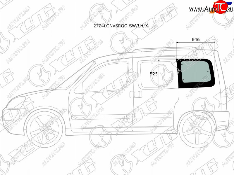1 759 р. Стекло кузова боковое (не опускное) (Слева Цвет зеленый) Citroen Berlingo 96-12  Peugeot Partner 9 XYG 2724LGNV3RQO SW/LH/X  с доставкой в г. Пермь