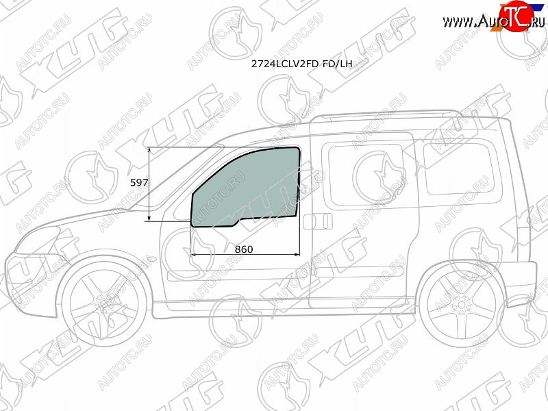 2 789 р. Стекло боковое опускное (Спереди Слева Цвет зеленый) Citroen Berlingo 96-12  Peugeot Partner 96-1 XYG 2724LCLV2FD FD/LH  с доставкой в г. Пермь