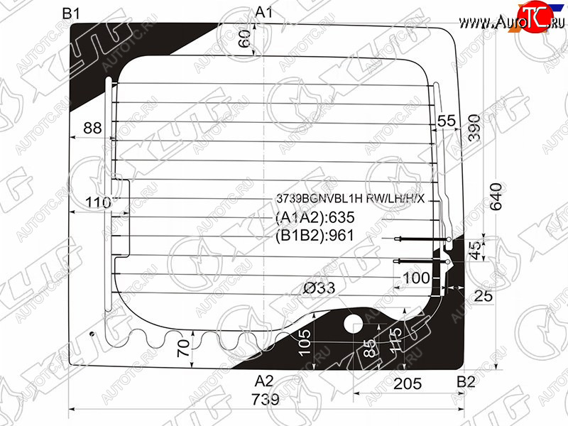 4 999 р. Стекло заднее (Цвет зеленый Обогрев) Ford Transit 00-14 XYG 3739BGNVBL1H RW/LH/H/X  с доставкой в г. Пермь