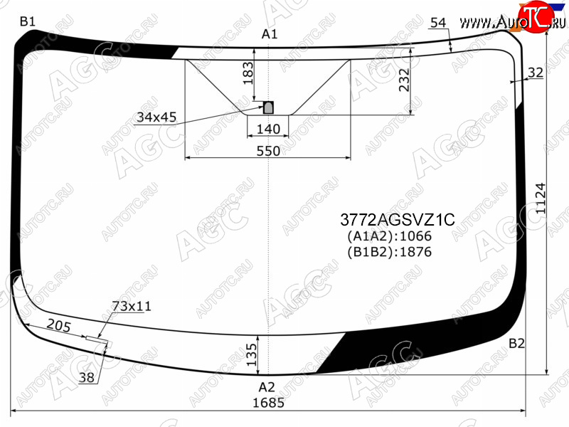 13 749 р. Стекло лобовое FORD TRANSIT (низкаясредняя крыша) 13-                                               AGC 3772AGSVZ1C  с доставкой в г. Пермь
