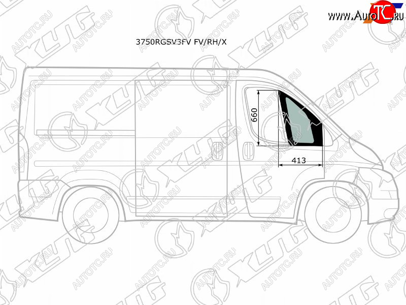 1 759 р. Стекло форточки (Спереди Справа Цвет зеленый) Peugeot Boxer 06-  Citroen Jumper 06-  Fiat Ducato XYG 3750RGSV3FV FV/RH/X  с доставкой в г. Пермь