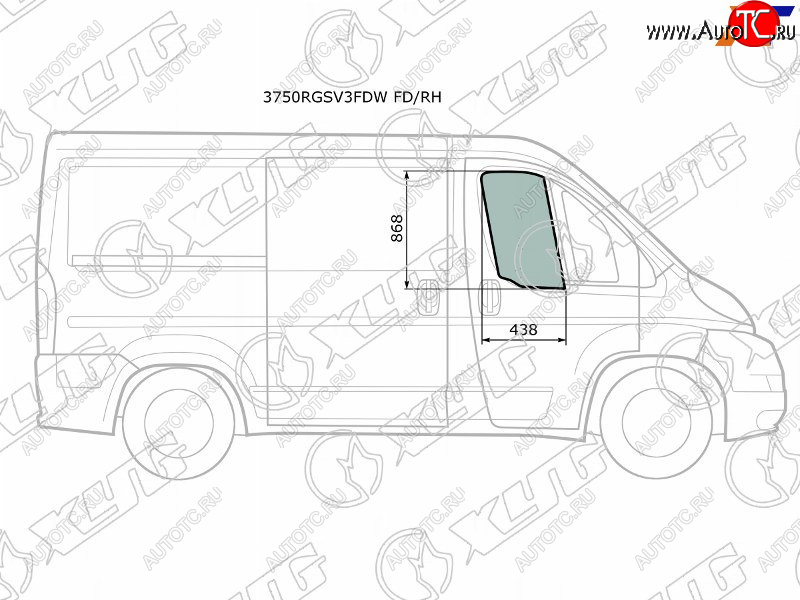 2 789 р. Стекло боковое опускное (Спереди Справа Цвет зеленый) Peugeot Boxer 06-  Citroen Jumper 06-  Fia XYG 3750RGSV3FDW FD/RH  с доставкой в г. Пермь