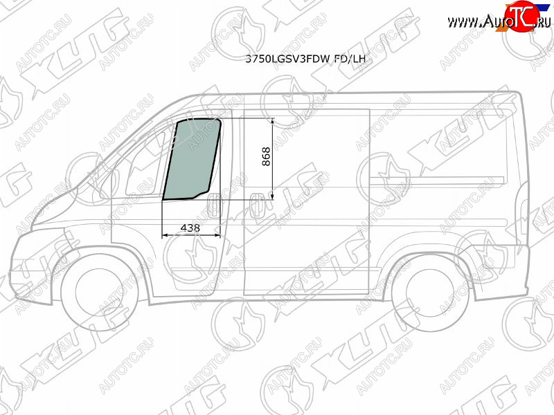 2 789 р. Стекло боковое опускное (Спереди Слева Цвет зеленый) Peugeot Boxer 06-  Citroen Jumper 06-  Fiat XYG 3750LGSV3FDW FD/LH  с доставкой в г. Пермь