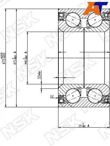 3 399 р. Подшипник передней ступицы TOYOTA VITZBELTARACTIS 05- (с ABS) NSK 40BWD17  с доставкой в г. Пермь. Увеличить фотографию 2