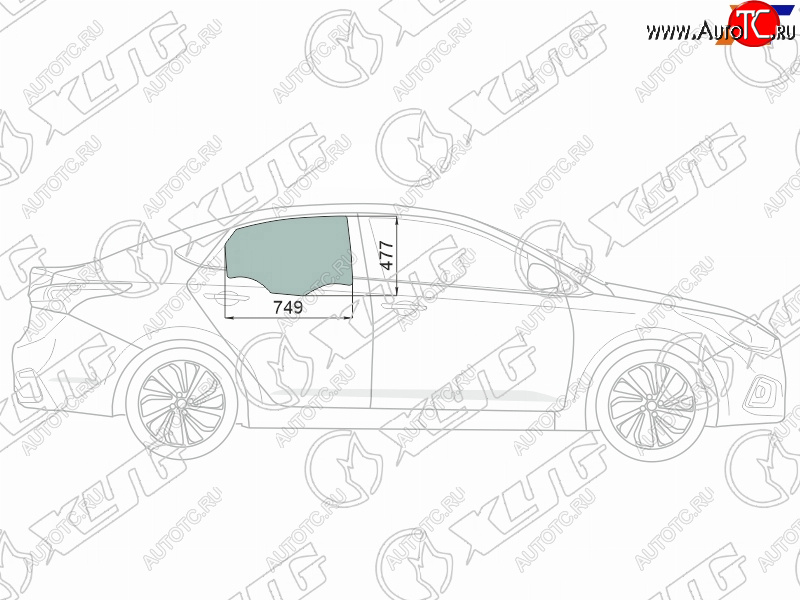 2 699 р. Стекло боковое опускное (Сзади Справа Цвет зеленый Крепления) Hyundai Solaris 17-20  Accent 17-2 XYG 4168RGNS4RD RD/RH  с доставкой в г. Пермь