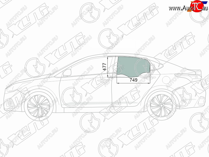 2 699 р. Стекло боковое опускное (Сзади Слева Цвет зеленый Крепления) Hyundai Solaris 17-20  Accent 17-22 XYG 4168LGNS4RD RD/LH  с доставкой в г. Пермь