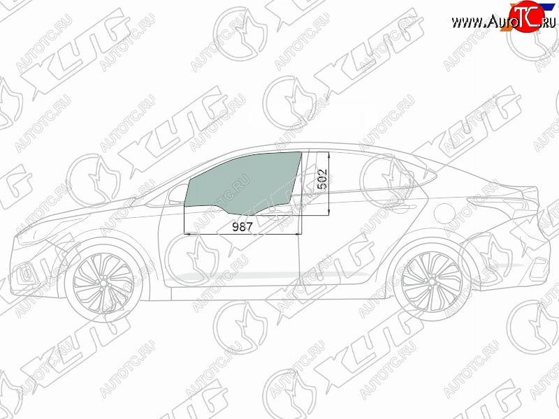 2 569 р. Стекло боковое опускное (Спереди Слева Цвет зеленый Крепления) Hyundai Solaris 17-20  Accent 17- XYG 4168LGNS4FD FD/LH  с доставкой в г. Пермь