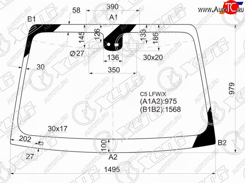 6 849 р. Стекло лобовое (Датчик дождя) XYG CITROEN C5 X40,DE универсал дорестайлинг (2001-2004)  с доставкой в г. Пермь
