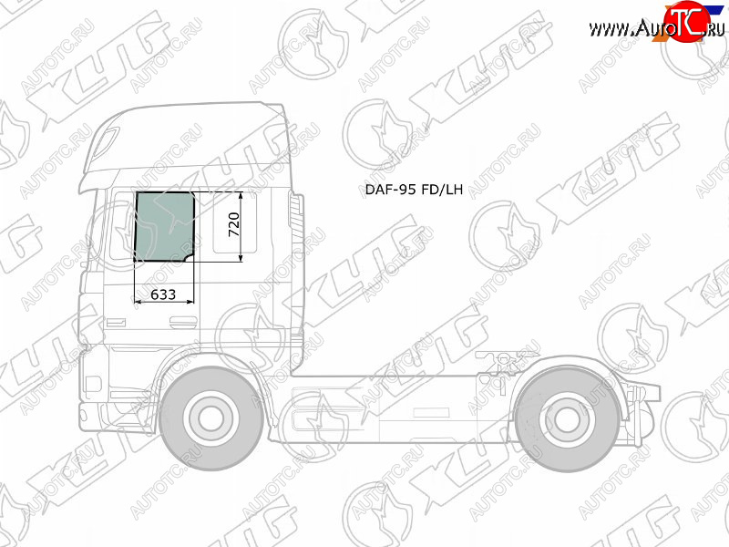 3 999 р. Стекло боковое опускное (Спереди Слева Цвет зеленый) Daf 95 88-08  XF 06-12 XYG DAF-95 FD/LH  с доставкой в г. Пермь