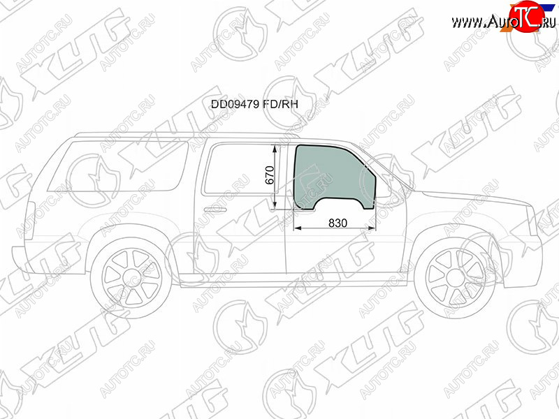 1 799 р. Стекло боковое опускное (Спереди Справа Цвет зеленый) Cadillac Escalade 01-06  Chevrolet Avalanch XYG DD09479 FD/RH  с доставкой в г. Пермь
