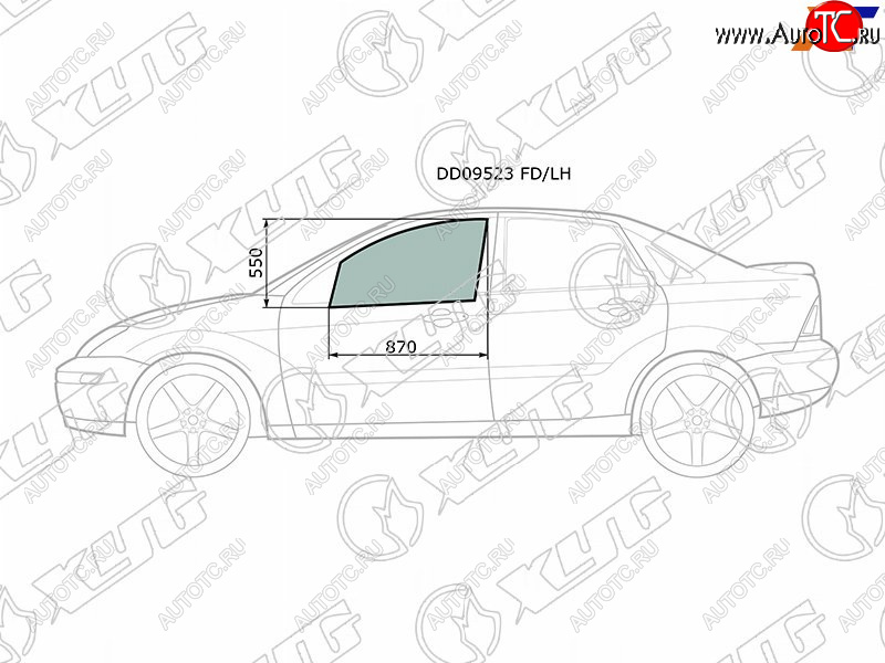 2 789 р. Стекло боковое опускное (Спереди Слева Цвет зеленый) Ford Focus 98-04 XYG DD09523 FD/LH  с доставкой в г. Пермь