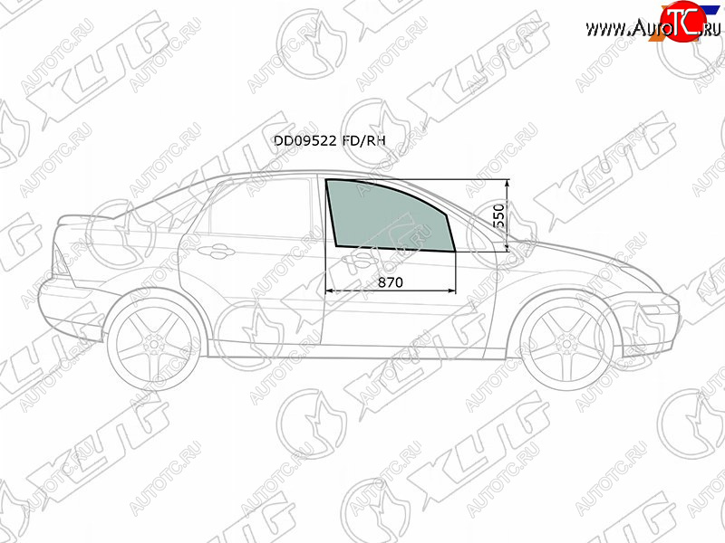 2 789 р. Стекло боковое опускное (Спереди Справа Цвет зеленый) Ford Focus 98-04 XYG DD09522 FD/RH  с доставкой в г. Пермь