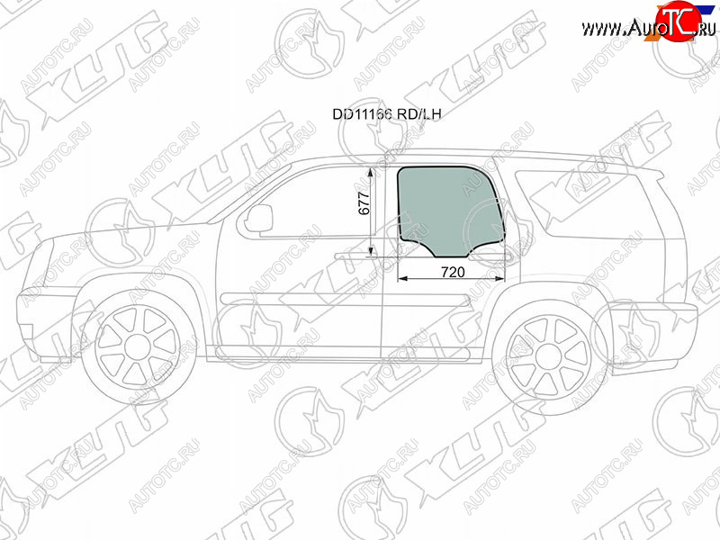 1 799 р. Стекло боковое опускное (Сзади Слева Цвет зеленый) Chevrolet Tahoe 06-14 XYG DD11166 RD/LH  с доставкой в г. Пермь