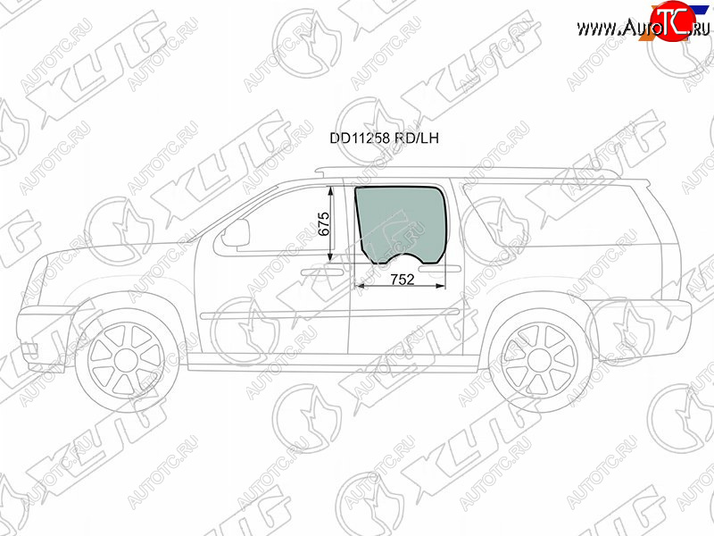 2 189 р. Стекло боковое опускное (Сзади Слева Цвет зеленый) Cadillac Escalade 06-15  Chevrolet Suburban 06 XYG DD11258 RD/LH  с доставкой в г. Пермь