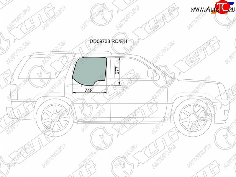 1 059 р. Стекло боковое опускное (Сзади Справа Цвет зеленый 5D) Chevrolet Tahoe 99-07  Cadillac Escalade XYG DD09738 RD/RH  с доставкой в г. Пермь