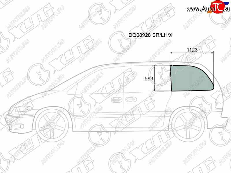 267 р. Стекло кузова боковое (не опускное) (Слева Цвет зеленый) Chrysler Town&Country 95-00  Voyager 95-0 XYG DQ08928 SR/LH/X  с доставкой в г. Пермь