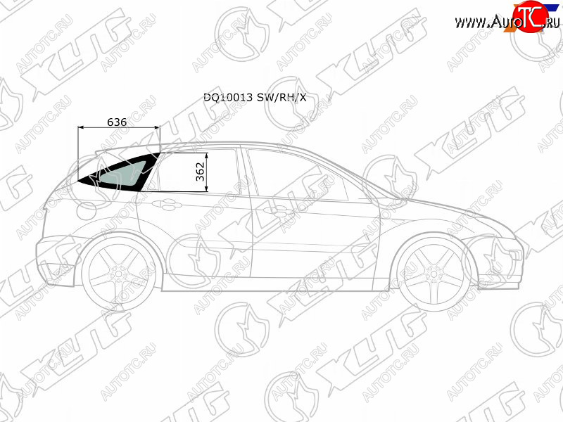 2 349 р. Стекло кузова боковое (не опускное) (Справа Цвет зеленый) Ford Focus 98-04 XYG DQ10013 SW/RH/X  с доставкой в г. Пермь