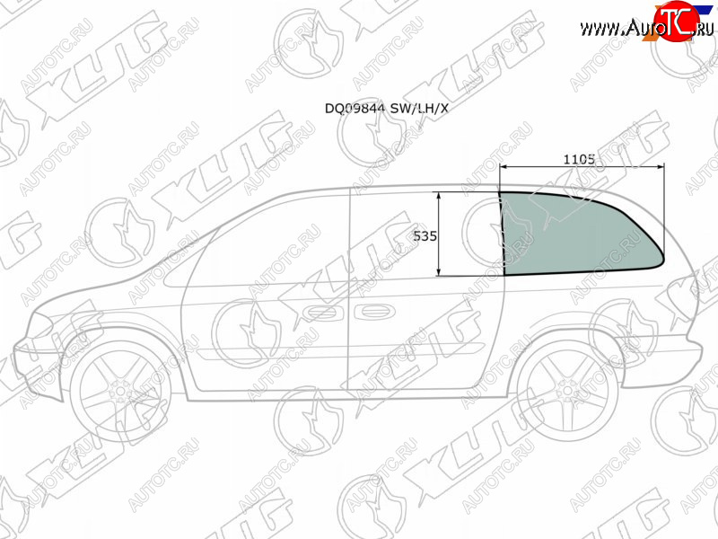 267 р. Стекло кузова (собачник) заднее левое длинная база CHRYSLER TOWN&COUNTRY VOYAGERDODGE CARAVAN 00-07 XYG DQ09844 SW/LH/X  с доставкой в г. Пермь