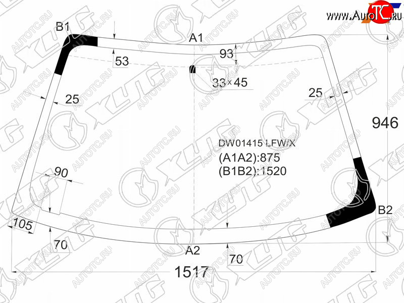 11 849 р. Стекло лобовое CHRYSLER SEBRINGDODGE STRATUS 2D 00-03                                               XYG DW01415 LFW/X  с доставкой в г. Пермь