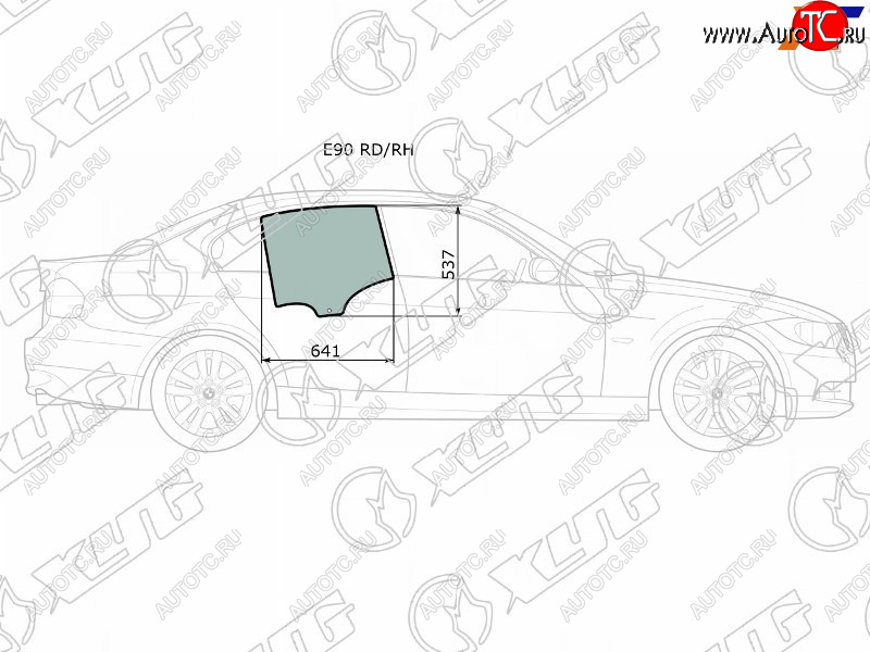 1 759 р. Стекло боковое опускное (Сзади Справа Цвет зеленый) BMW 3-Series 05-14                             XYG E90 RD/RH  с доставкой в г. Пермь