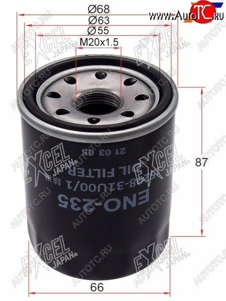 429 р. Фильтр масляный NISSAN VK#, VQ30DE,VG33E,TB#, VH41DE EXCEL JAPAN ENO-235  с доставкой в г. Пермь