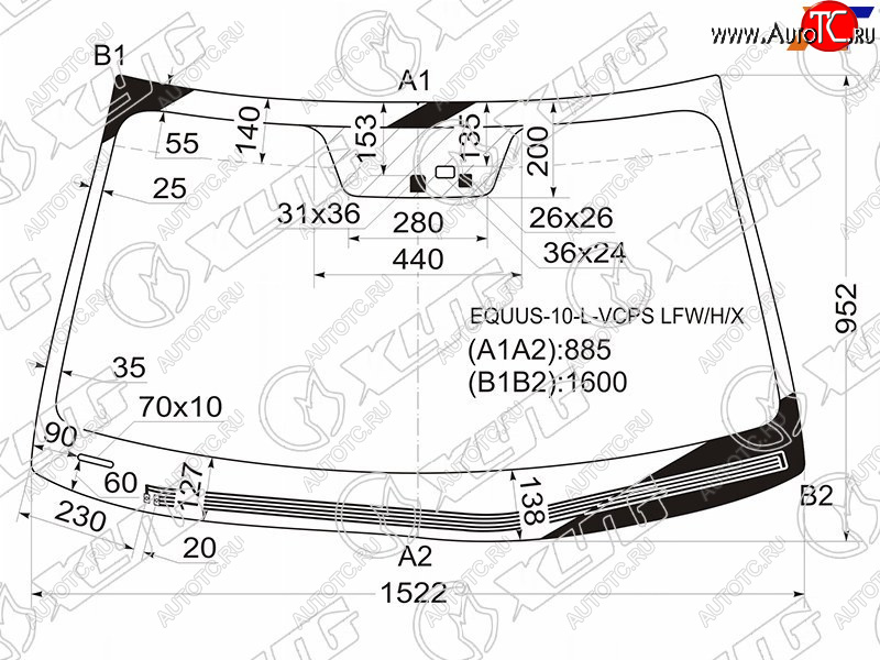 13 199 р. Стекло лобовое (Обогрев щеток Датчик дождя) Hyundai Equus 10-13 XYG EQUUS-10-L-VCPS LFW/H/X  с доставкой в г. Пермь