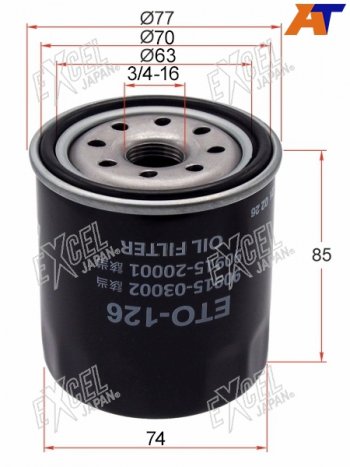 Фильтр масляный TOYOTA 1GFE,#JZ#,1,2MZFE 92-                                                         EXCEL JAPAN ETO-126