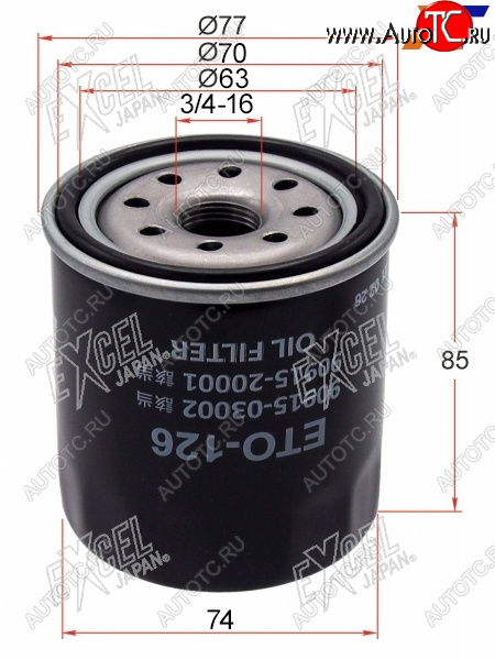 459 р. Фильтр масляный TOYOTA 1GFE,#JZ#,1,2MZFE 92-                                                         EXCEL JAPAN ETO-126  с доставкой в г. Пермь