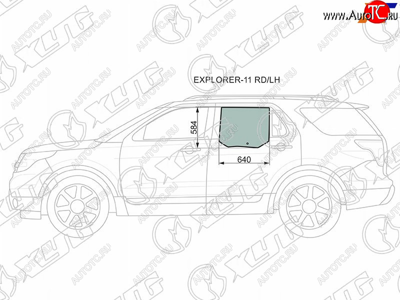 2 159 р. Стекло боковое опускное (Сзади Слева Цвет зеленый) Ford Explorer 10-19 XYG EXPLORER-11 RD/LH  с доставкой в г. Пермь