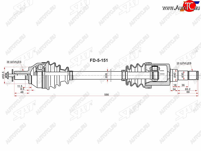 6 999 р. Вал приводной левый FORD C-MAXFOCUS II 05-11 SAT FD-5-151  с доставкой в г. Пермь