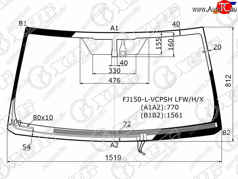 7 999 р. Стекло лобовое (Обогрев щеток Датчик дождя) Toyota Land Cruiser Prado (J150) 09-20  Lexus GX 02-19 XYG FJ150-L-VCPSH LFW/H/X  с доставкой в г. Пермь
