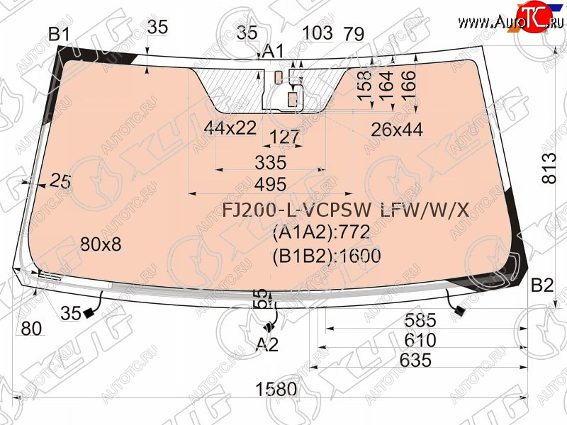 17 499 р. Стекло лобовое (Обогрев щеток Обогрев полный Датчик дождя) Toyota Land Cruiser (J200) 07-15  Lexu XYG FJ200-L-VCPSW LFW/W/X  с доставкой в г. Пермь